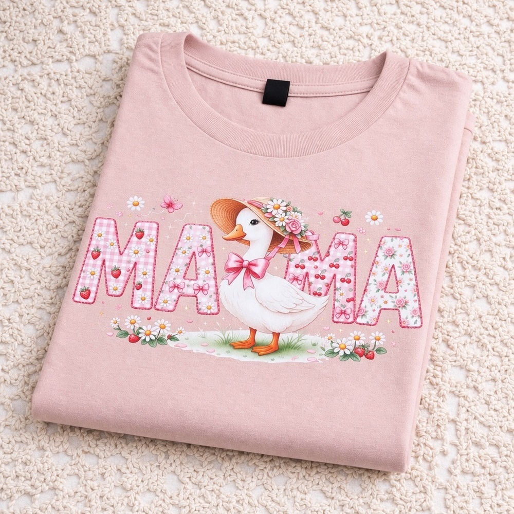Mama Goose Graphic Tee Floral Cute Soft Cotton Aesthetic Boho T-Shirt Dusty Rose - Picture 2 of 2